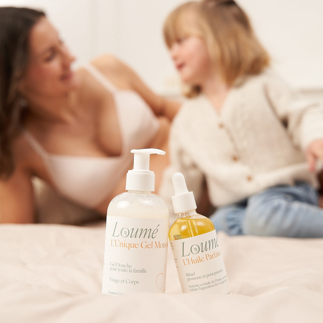 duo loumé huile vergetures et gel douche naturel produits