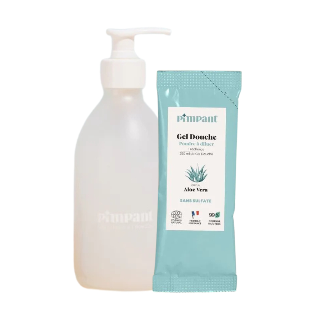 gel douche rechargeable pimpant aloe vera kit decouverte