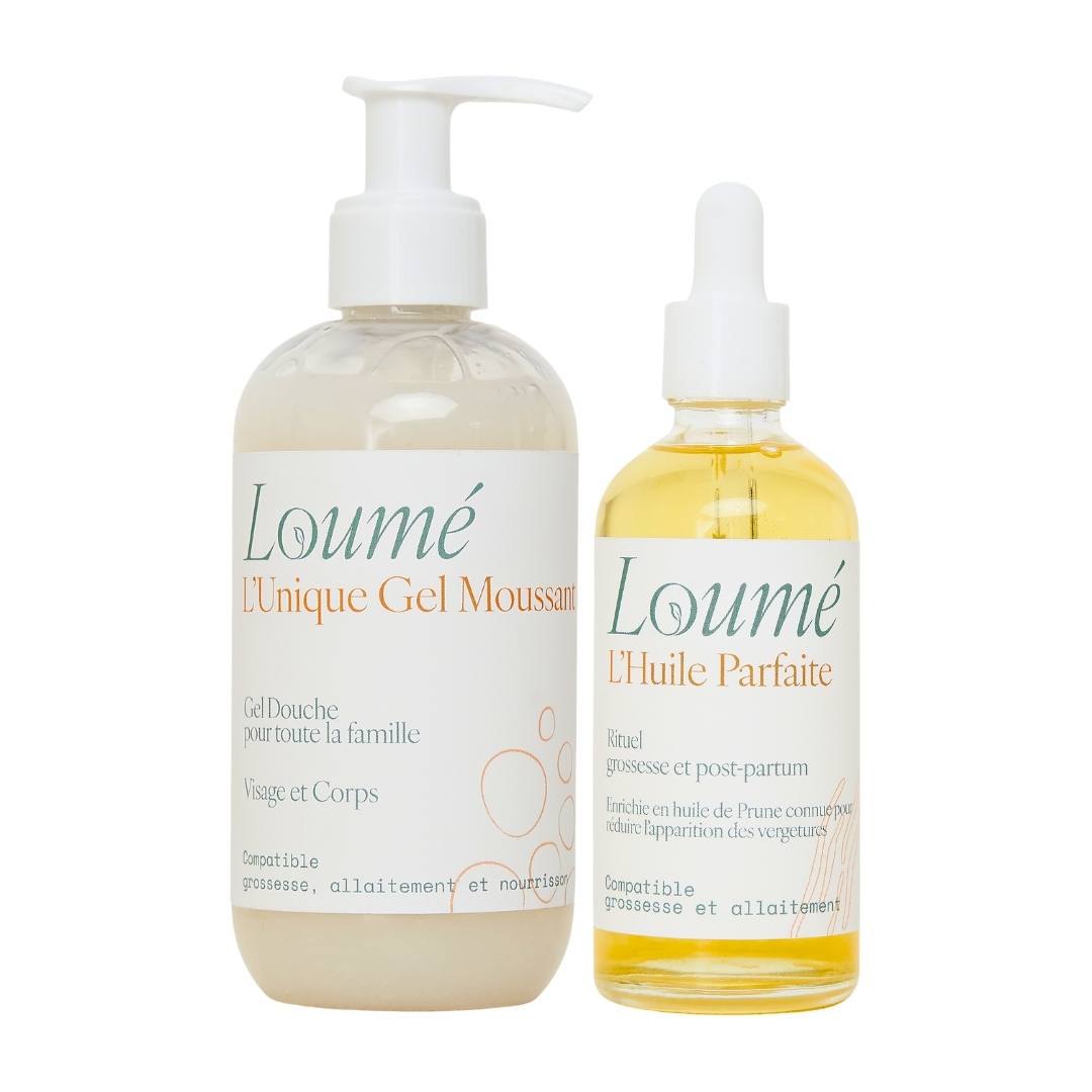 duo loumé huile vergetures et gel douche naturel